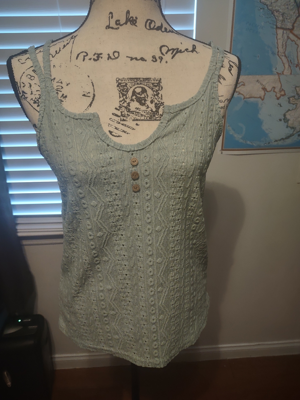 SHEIN Mint Cable Knit Tank with Button Front